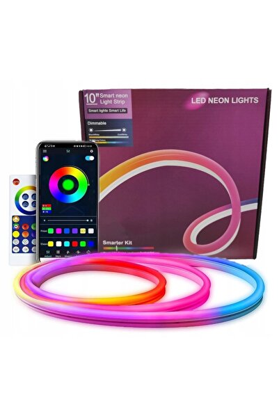 NO BRAND Bandă LED 10M Multicoloră Tip Neon Kit RGB-IC Aplicație Bluetooth + ...