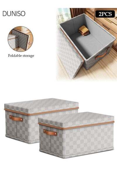 Generic 2 PCS Grey Chessboard Pattern Storage Bins with Lids, Foldable Storag...