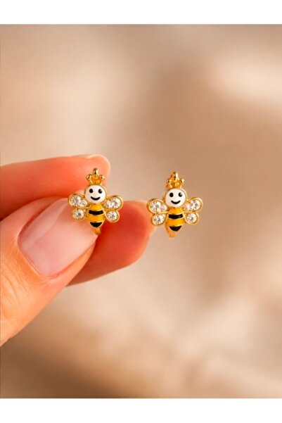 studyosercan2 Sweet Bee Children's Earring |   Cute Bee Figured Gold Color Ea...
