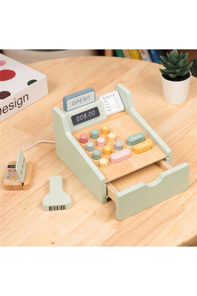 woopie Casă de marcat din lemn, jucărie educativă, cu accesorii, 23 piese. FS...