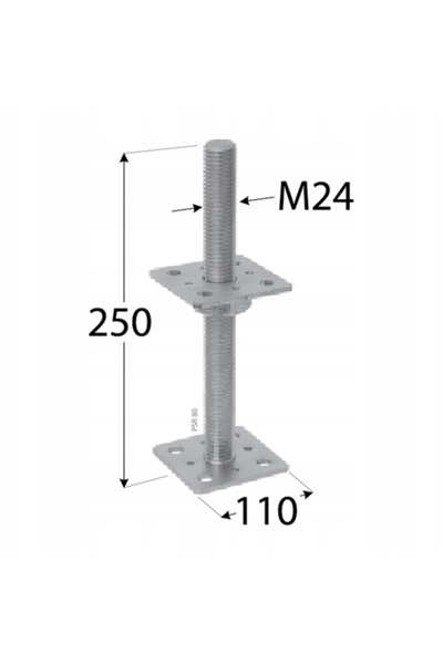 Domax Bază pentru coloană reglabilă cu șurub M24 100x250x4mm negru