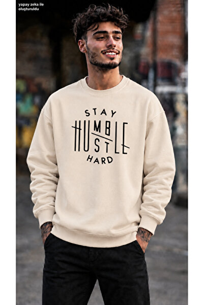 caddekombin Men's Motto Printed Crew Neck Casual Regular Fit Sweatshirt