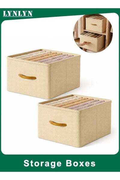 Generic Foldable Closet Storage Boxes, 2 Pack Beige Fabric Wardrobe Organizer...