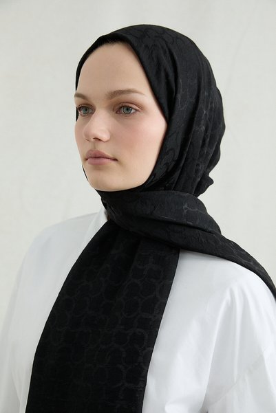 cs camellia scarf Șal italian jacquard cu model inelar - Negru