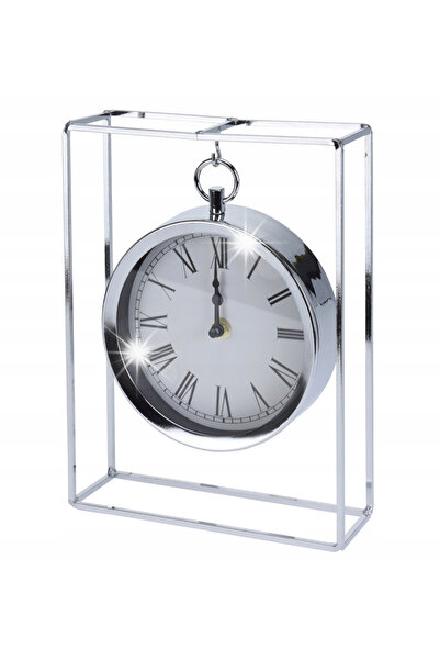 Koopman Ceas de perete suspendat, din metal, argintiu, modern, 18,8 x 25 cm