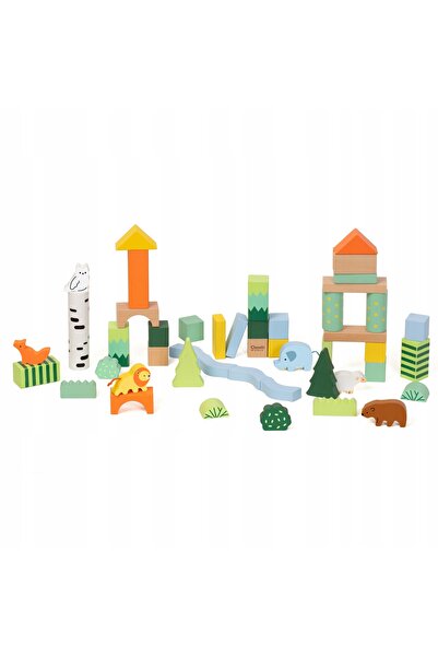 Classic World Cuburi de construcție din lemn Animale de pădure 50 bucăți.