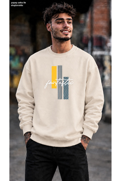 caddekombin Men's Geometric Patterned and Fantastic Written Crew Neck Casual ...