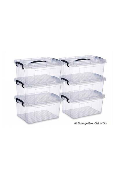 Generic Storage Box 6L Set of 6 Transparent Plastic Organizer Boxes with Lids...