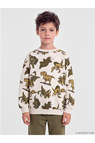 LC Waikiki White Dinosaur Printed Boys' Set