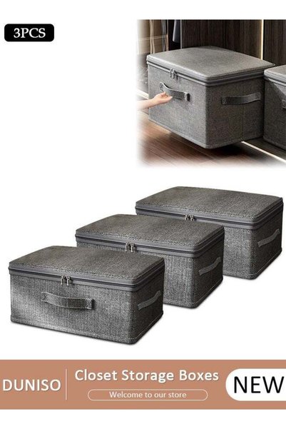 Generic 3PCS Storage Boxes, Clothes Storage Bins with Zip Lid Foldable Closet...