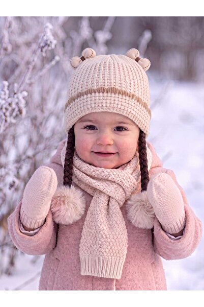 Aware Time Kitti 0-12 Months Girls' Lined Scarf, Beanie, Gloves 3-Piece Set
