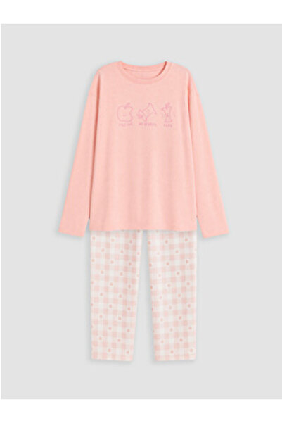 LC Waikiki Pink Crew Neck Girl's Pajama Set