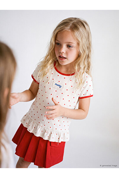 LC Waikiki Lcw Kids Polka Dot Patterned Ruffle Girls' T-Shirt