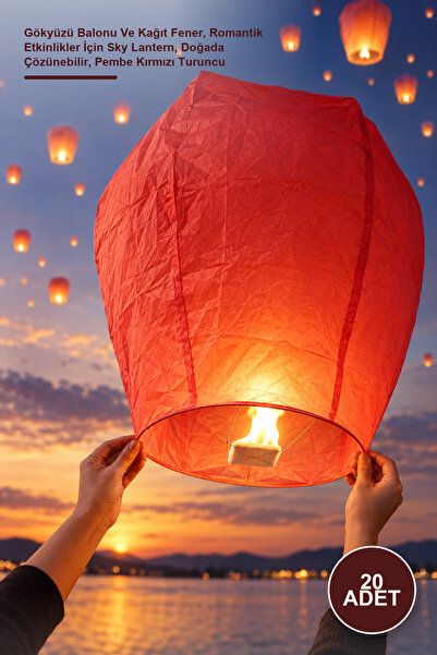 20 Adet Dilek Feneri – Gökyüzü Balonu Ve Kağıt Fener, Romantik Etkinlikler İçin Sky Lantern, Doğada Çözünebilir, Pembe Kırmızı Turuncu