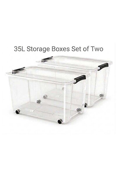 Generic Storage Box 35L Set of 2 Transparent Plastic Organizer Boxes with Lid...