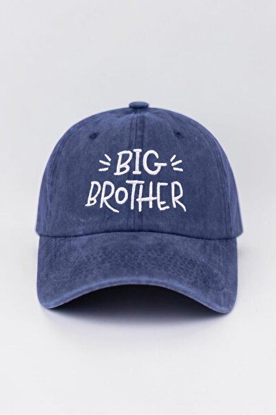 ŞapkaMania Navy Blue Big Brother Embroidered Washable Vintage Men's Hat Ages 8+