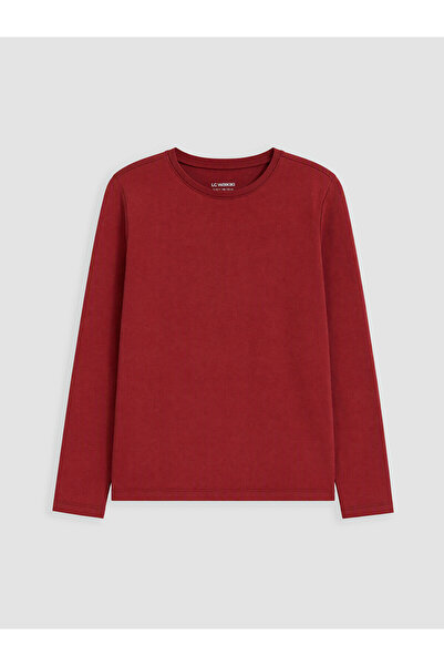 LC Waikiki Two Mt Shop Quality Lcw Kids Burgundy Oval Collar Girls' T-Shirt