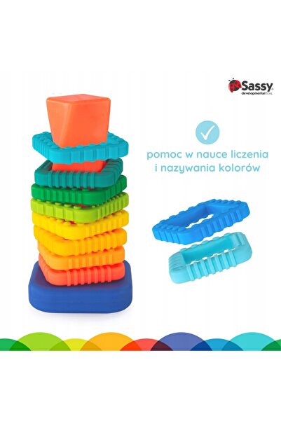 SASSY Jucărie senzorială colorată pentru bebeluși, blocuri de construcție tip...