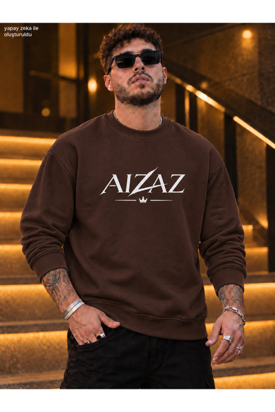 caddekombin Men's Aizaz Crown and Lightning Printed Crew Neck Casual Regular ...