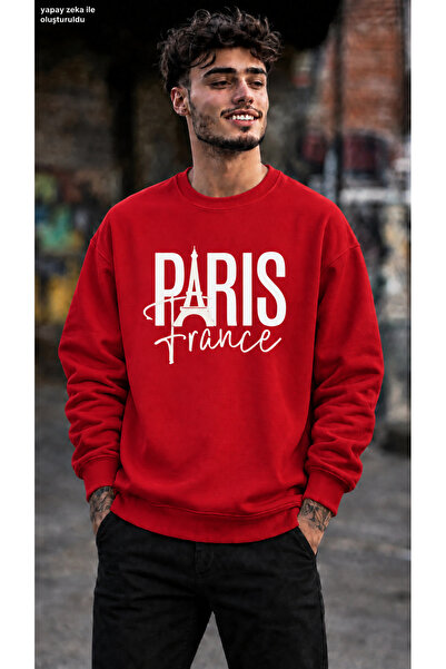 caddekombin Men's Paris France Printed Crew Neck Casual Regular Fit Sweatshirt