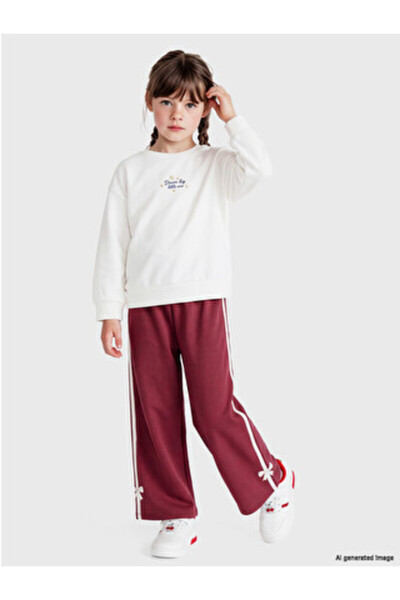 LC Waikiki Burgundy Striped Soft Touch Girls' Sweatpants