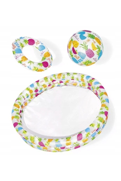 Intex Set 3 în 1: piscină gonflabilă, minge și inel 132x28 cm 59469 ananași