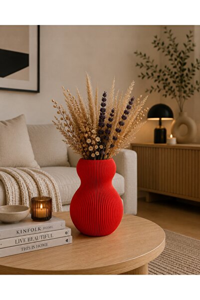 NO BRAND Vază decorativă elegantă, cu model striat 3D, roșie, design modern, ...