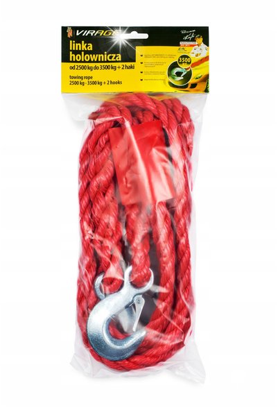 Moje Auto Frânghie de tractare auto împletită, culoare roșie, 3500 kg, 4 m, c...
