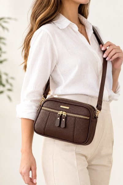 Classbag Women's Brown Medium Size Stylish Cross Shoulder Bag with Front Zipper Pocket and 4 Compartments