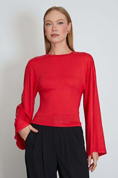 Fulla Moda Wide Sleeve Crew Neck Modal Blouse