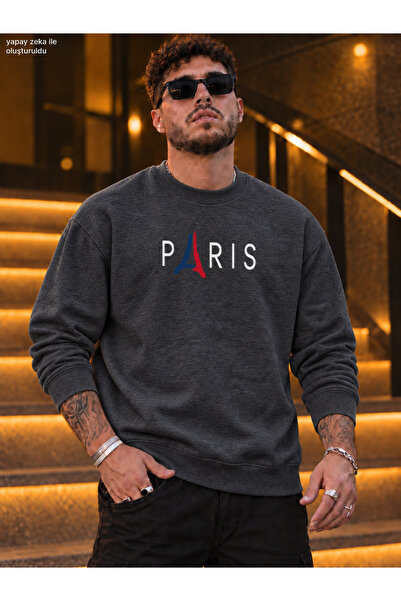 caddekombin Men's Paris Eiffel Tower Printed Crew Neck Casual Regular Fit Swe...