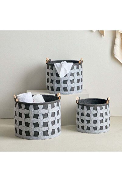 Generic Circular 3-Piece Felt Basket Set 40 x 32 x 40 cm