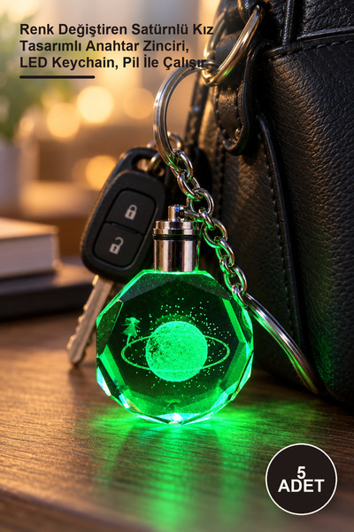 Yenilig 5 Pieces of Light-Up Crystal Keychains – Color-Changing Saturn Girl D...
