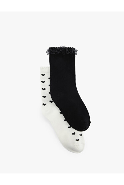Koton Heart Patterned Cotton Socks Set with Ruffle Detail, 2-Piece