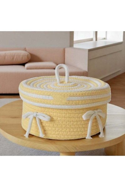 Generic Small household bow desktop hand-woven storage basket with lid 22*12CM