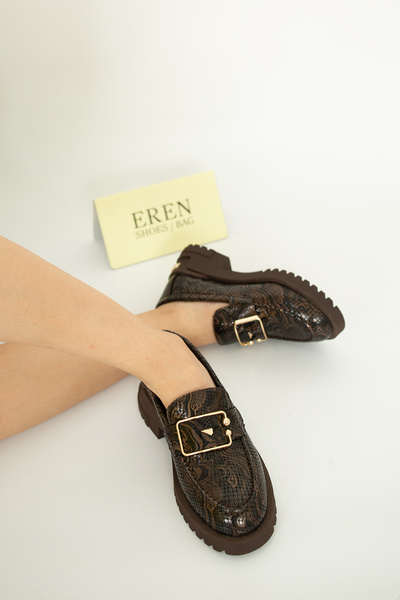 Mammamia 5533 EREN SHOES&BAG Hakiki Deri Rugan Baskılı Toka Detaylı Kalın Top...