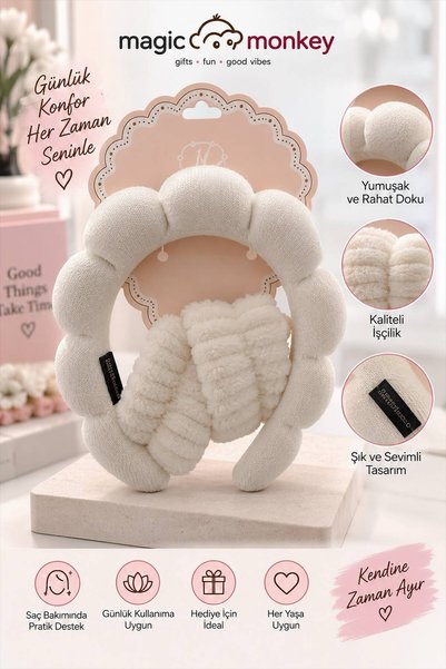 Magic Monkey Beyaz Peluş Çiçek Görünümlü Saç Aksesuarı