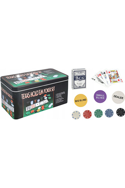 NO BRAND Set de poker cu 200 de jetoane, cărți de joc din metal și cutie