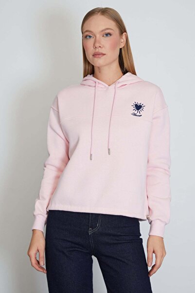 Fulla Moda 3 Thread Heart Embroidered Hooded Sweatshirt with Stopper