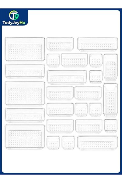 Generic 25 PCS Clear Plastic Drawer Organiser Set, 4 Size Versatile Bathroom ...