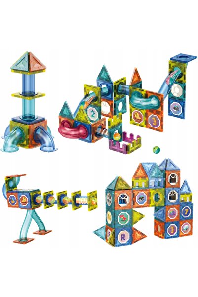 woopie Blocuri magnetice de construcție, set de jucării educative 3D, pistă d...