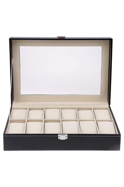 Generic Sky-Touch 12 Grid Watch Box，Pu Leather Watch Case Watch Box For Men A...