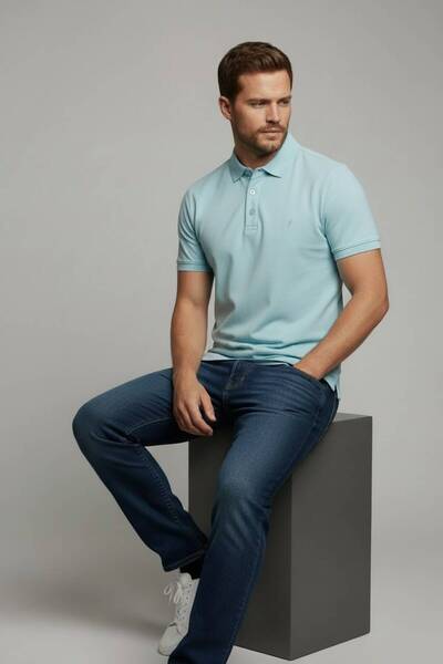Sarar T-shirt με γιακάς πόλο από μοντάλ, χρώματος μιντ-πράσινου, για συνέντευξη