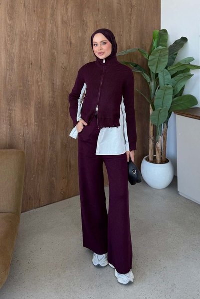 Şule Giyim Frida Shirt Detail Luxury Set Plum