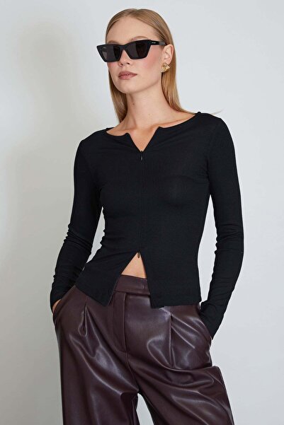 Fulla Moda Μπλούζα με διπλό φερμουάρ και λεπτή εφαρμογή