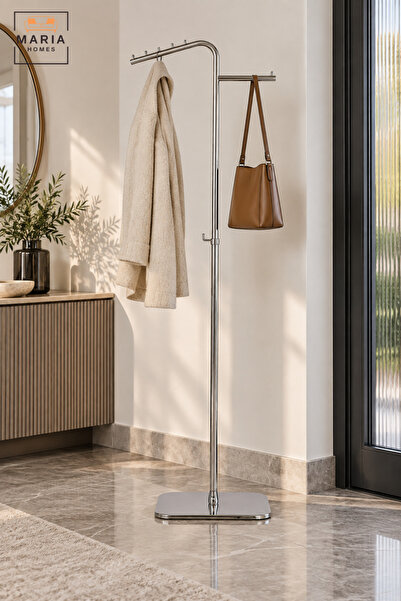MARIA HOMES Modern Freestanding Coat Rack | Silver Clothes Stand with Multipl...