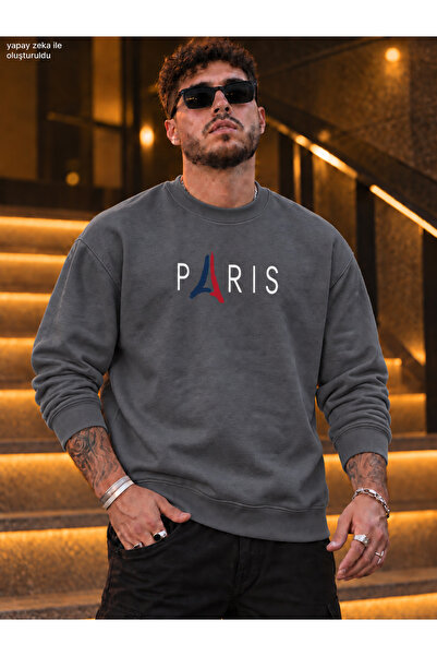 caddekombin Men's Paris Eiffel Tower Printed Crew Neck Casual Regular Fit Swe...
