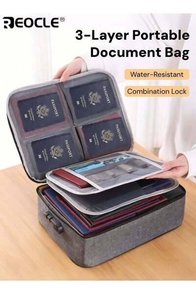 Generic 3-Layer Portable Document Bag with Combination Lock Water-Resistant F...