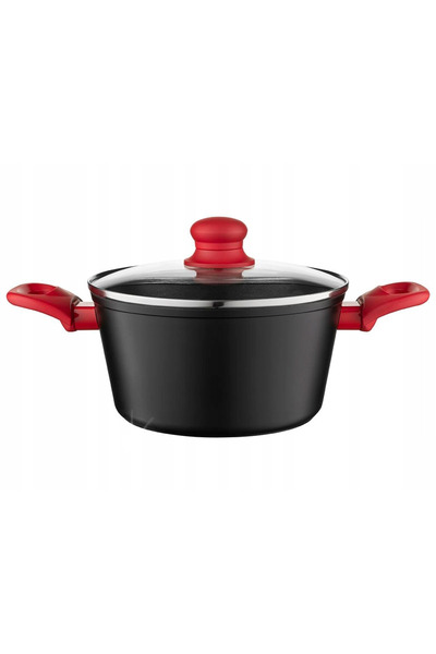 FLORINA Mars 28 cm 6,1L oală neagră din aluminiu cu capac pentru supe