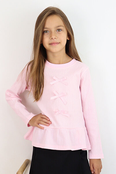 Breeze Girl's Long Sleeve Blouse with Bow Accessory, Ages 4-8, Pink